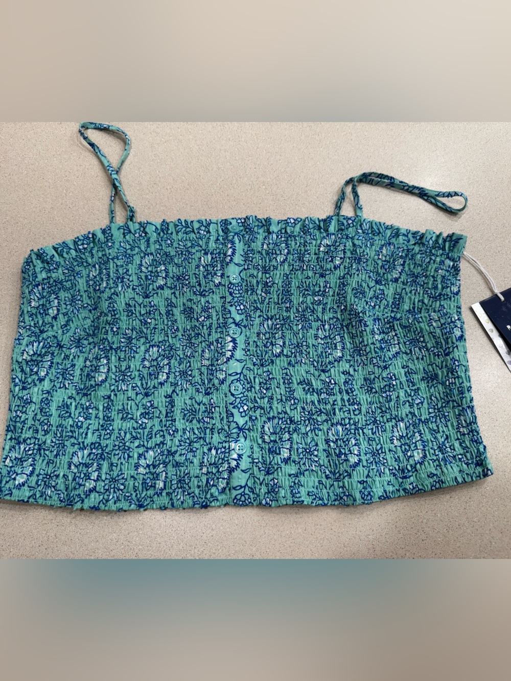 Roller Rabbit Blue and Seafoam Green Smocked Top XL